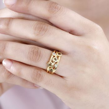 AA Nat&uuml;rlicher goldener Tansanit, Wei&szlig;er Zirkon Ring 925 Silber 750 Gelbgold Vermeil (Gr&ouml;&szlig;e 17.00) ca. 0,55 ct