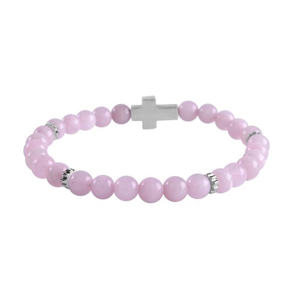 Rosenquarz Armband, ca. 19 cm, reiner Edelstahl ca. 65,00 ct image number 4