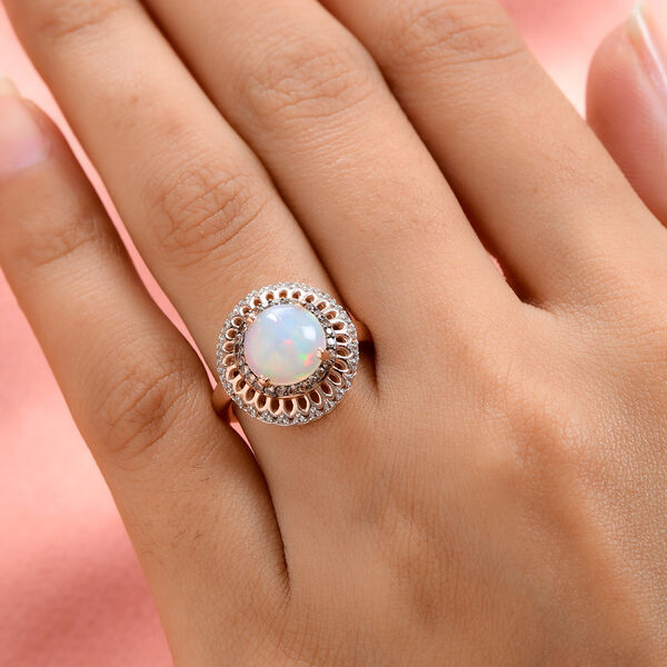 Nat&uuml;rlicher &Auml;thiopischer Opal und Brauner Zirkon Ring 925 Silber ros&eacute;vergoldet  ca. 2,17 ct image number 5