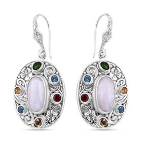 Regenbogen Mondstein, Natürlicher Chromdiopsid Ohrringe 925 Silber ca. 10.07 ct