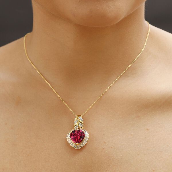 GP Amore Kollektion - Synthetischer Padparadscha Saphir, Zirkon und blauer Saphir Anh&auml;nger mit 45cm Kette - 14,15 ct. image number 3