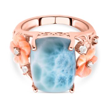 Jardin Kollektion - Larimar und rosa Perlmutt-Ring, 925 Silber ros&eacute;vergoldet (Gr&ouml;&szlig;e 17.00) ca. 10,62 ct