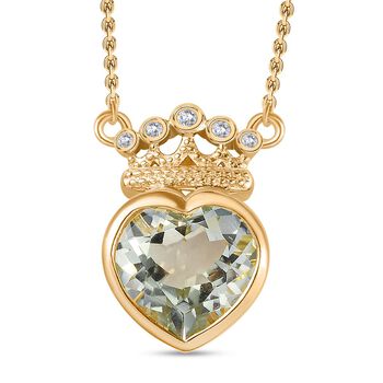 Prasiolite, Wei&szlig;er Zirkon Halskette ca. 45 cm 925 Silber 750 Gelbgold Vermeil ca. 3.17 ct