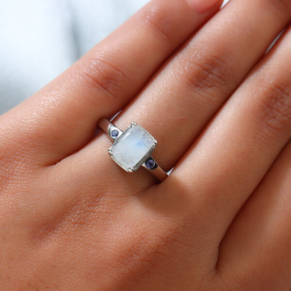 Regenbogen Mondstein und Tansanit Ring 925 Silber platiniert  ca. 2,15 ct image number 3