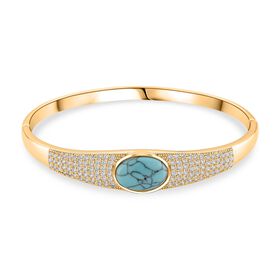 Blauer Howlit, Weißer Zirkonia Armreif ca. 19 cm Nickelfreies Messing Standard 0.61 ct