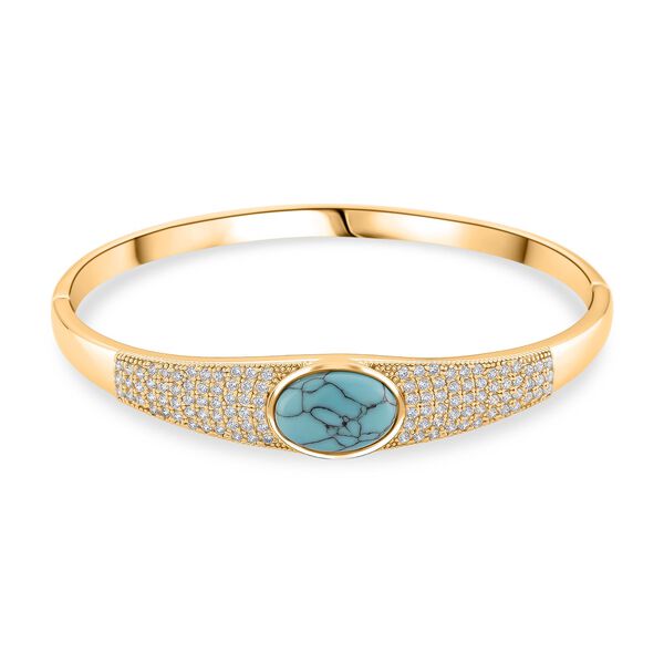 Blauer Howlit, Wei&szlig;er Zirkonia Armreif ca. 19 cm Nickelfreies Messing