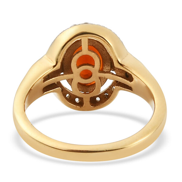 Mexikanischer Kirschfeuer-Opal und Zirkon Ring 925 Silber vergoldet  ca. 0,83 ct image number 5