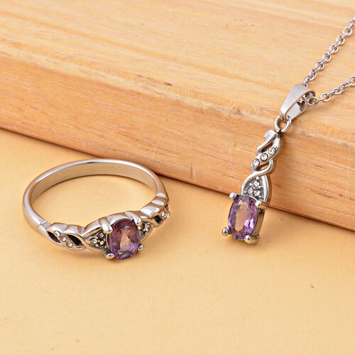 2er Set - Afrikanischer Amethyst, Ring und Anhänger mit Kette Schmuckset, Reiner Edelstahl ca. 0.60 ct image number 1