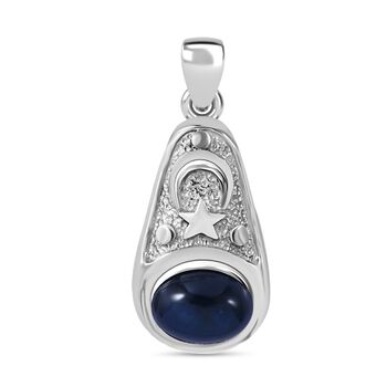 Stern blauer Saphir Anh&auml;nger 925 Silber rhodiniert ca. 3.11 ct