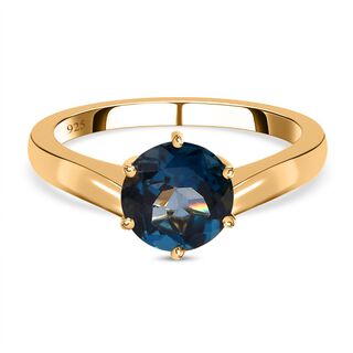 London Blau Topas Ring, 925 Silber vergoldet (Größe 19.00) ca. 2.25 ct