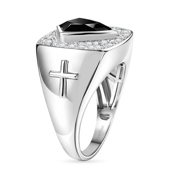 EVER TRUE AA Nat&uuml;rlicher Schwarzer Obsidian, Wei&szlig;er Zirkonia Ring Nickelfreies Messing (Gr&ouml;&szlig;e 19.00) 5.78 ct image number 4