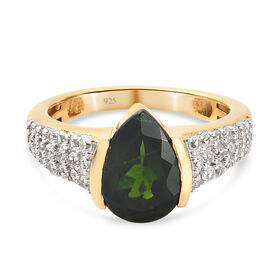Natürlicher Chromdiopsid und Zirkon Ring 925 Silber vergoldet  ca. 2,58 ct