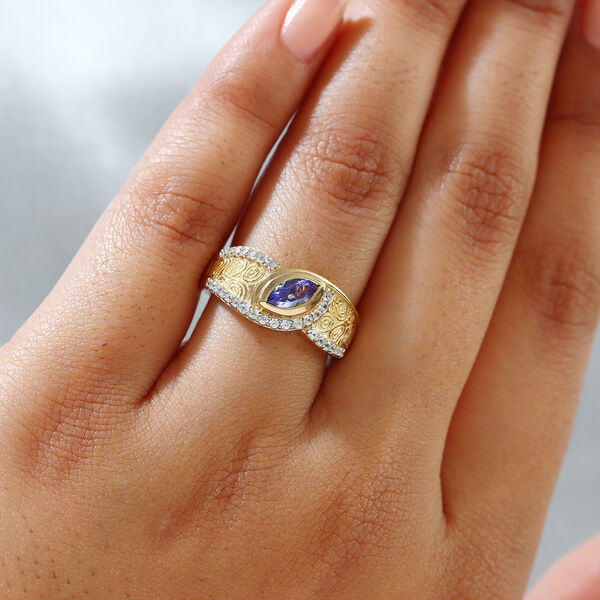 Tansanit und Zirkon Ring 925 Silber vergoldet  ca. 0,68 ct image number 3