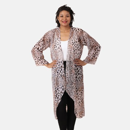 Langer, gemusterter Chiffon Cardigan, One Size, Leopardenmuster, Braun image number 0
