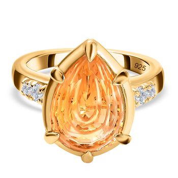 AA Serra Gaucha Citrin, Wei&szlig;er Zirkon Ring, 925 Silber Gelbgold Vermeil (Gr&ouml;&szlig;e 17.00) ca. 4.84 ct