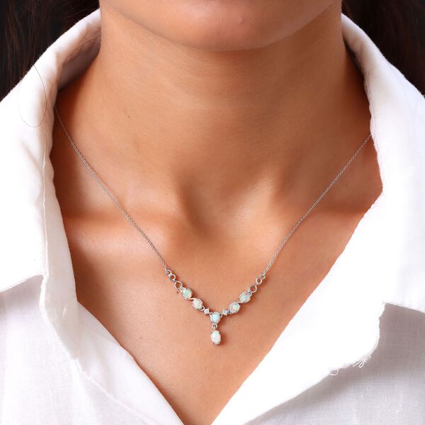 Nat&uuml;rliche, &auml;thiopische Welo Opal Halskette, ca. 45 cm, 925 Silber platiniert ca. 0,83 ct image number 2