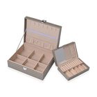 Schmuckkästchen mit 2 Ebenen, Leder, Spiegel, Schloss, abnehmbarem Reiseetui, Haken und Fächern, Größe 23,5x18,5x8 cm, grau