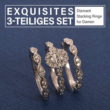 New York Kollektion - 3er-Set  I1 GH Diamant Ring in 585 Wei&szlig;gold- 1 ct.