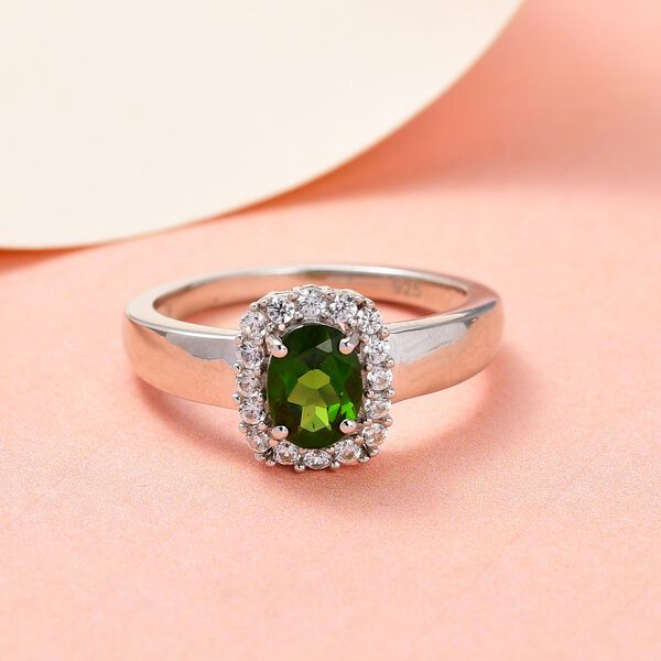 Nat&uuml;rlicher Chromdiopsid und wei&szlig;er Zirkon-Ring - 1,12 ct. image number 2