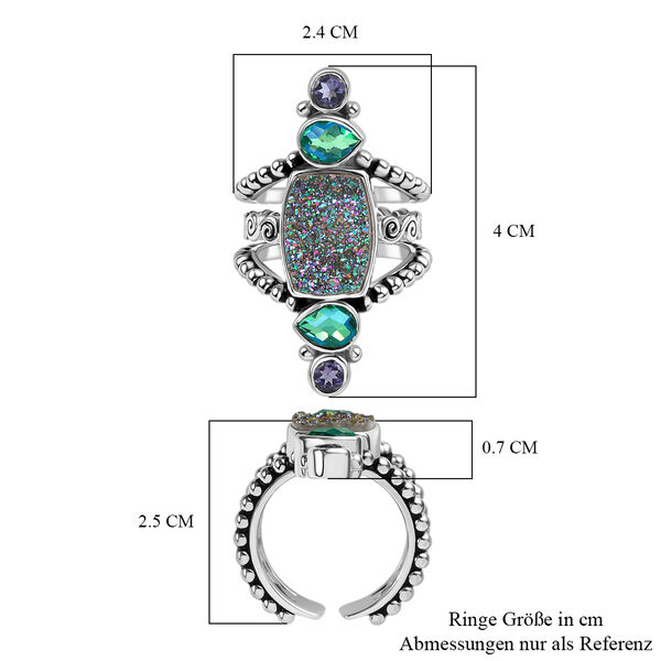 Sajen Silber - Drusy, Pfau Quarz Triplette, Iolit Ring 925 Silber rhodiniert (Gr&ouml;&szlig;e 17.00) ca. 6.20 ct image number 6