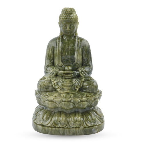 Handgefertigte Buddha Figur aus Serpentin, Größe 22x13x11 cm, Grün image number 0