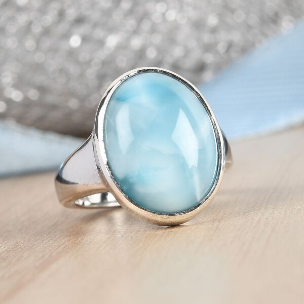 Larimar Solit&auml;r Ring 925 Silber Platin-&Uuml;berzug image number 2