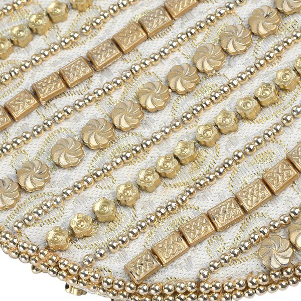 Handgefertigte Gl&uuml;ckskekstasche aus Samtbrokat mit Perlen, cr&eacute;me image number 8