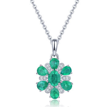 AAA Kagem sambischer Smaragd und Zirkon-Anh&auml;nger mit kette, 925 Silber rhodiniert ca. 1,17 ct