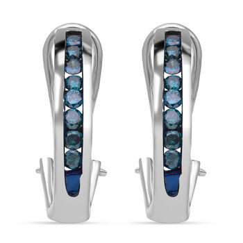 Blaue Diamant Creolen, 925 Silber platiniert ca. 0.50 ct