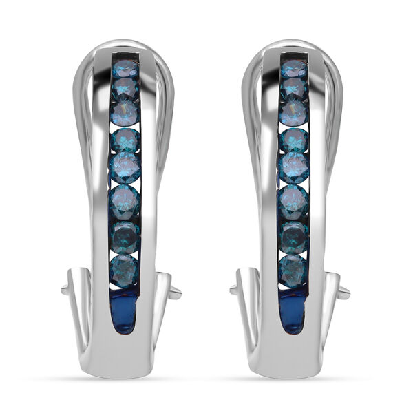 Blaue Diamant Creolen, 925 Silber platiniert ca. 0.50 ct