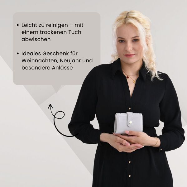 Gl&auml;nzende Geldb&ouml;rse aus PU-Leder mit RFID-Schutz, 12&times;9,5cm, Hellgrau image number 4