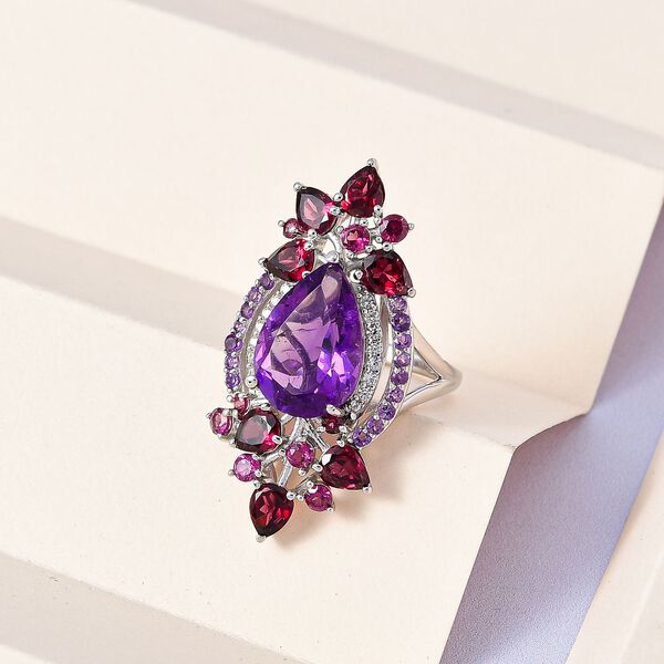 AA afrikanischer Amethyst, Rhodolith Granat und Zirkon-Ring - 8,64 ct. image number 2