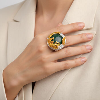 D'Joy Royal Bali EXTREM SELTEN - Nat&uuml;rlicher Olmek Jadeit Ring 925 Silber (Gr&ouml;&szlig;e 17.00) ca. 13.79 ct