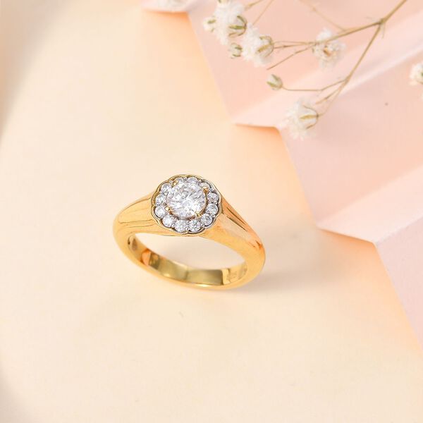 Moissanit Ring, 925 Silber 750 Gelbgold Vermeil - 0,63 ct. image number 2