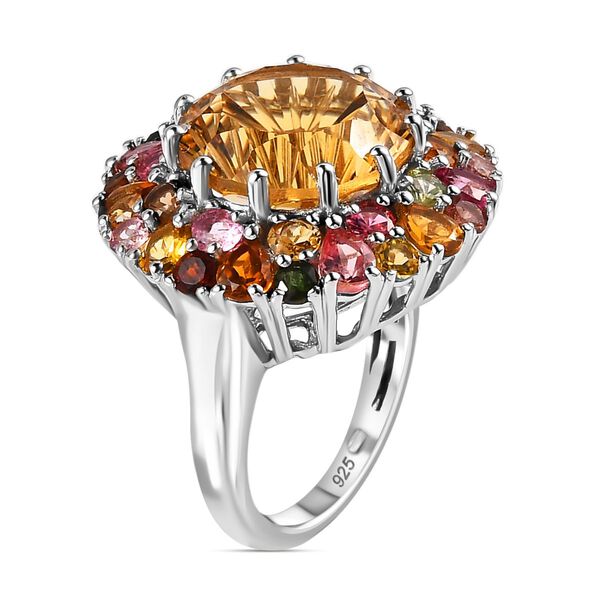 Citrin Ring im Hanabi-Schliff und nat&uuml;rlichem mehrfarbigem Turmalin - 11,42 ct. image number 5