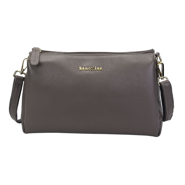 Sencillez Crossbody Tasche aus echtem Leder,  Gr&ouml;&szlig;e 28x9x17 cm, Grau
