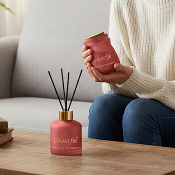 2er Set - Duftkerze 5 x 7 cm und &Ouml;l-Diffusor 50 ml mit St&auml;bchen, Rose