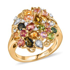 Mehrfarbig-Turmalin Ring 925 Silber 750 Gelbgold Vermeil (Größe 16.00) ca. 2,60 ct