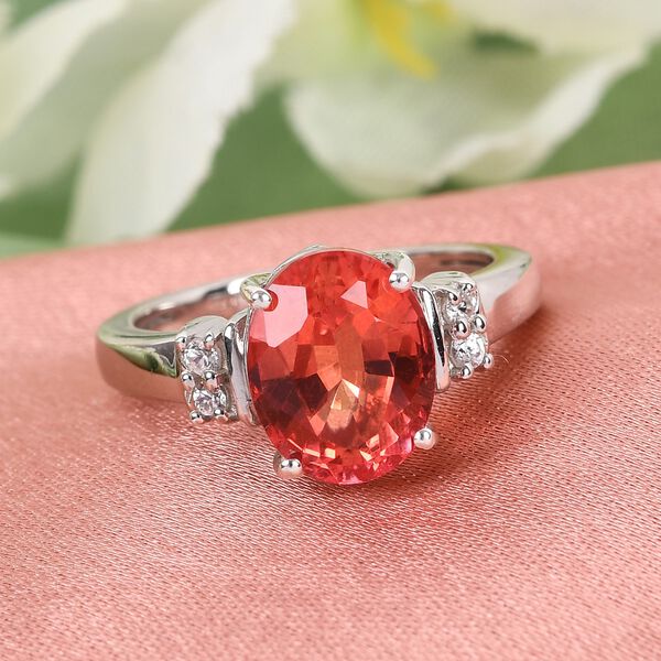 Sunfire Orange Triplett Quarz und Zirkon Ring 925 Silber Platin-&Uuml;berzug image number 2