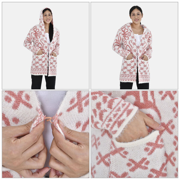 Cardigan mit Kapuze, pinke geometrische Muster image number 7