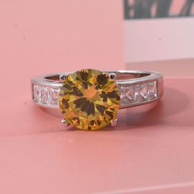 Lustro Stella Gelber Saphir-Farbener Zirkonia, Weißer Zirkonia Ring 925 Silber rhodiniert (Größe 20.00)