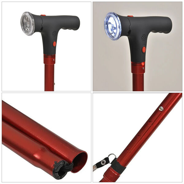 Klappbarer Smart-Walking-Stick mit drehbarem LED-Frontlicht in rot image number 5