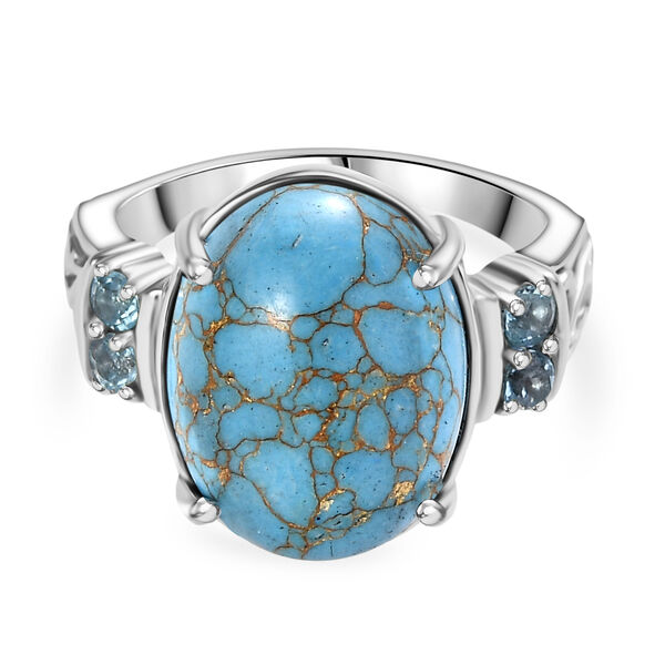 Blaues Türkis, Himmelblauer Topas Ring Edelstahl (Größe 17.00) ca. 7,83 ct image number 0