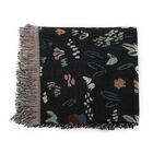 Handgewebte Jacquard-Decke mit Fransen, 100% Baumwolle, Blumenwiese, Schwarz/mehrfarbig image number 3