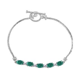 Smaragd-Quarz Triplette, Weißer Zirkon Armband ca. 18 cm Messing (10-15 Werktage Lieferzeit) ca. 3.47 ct