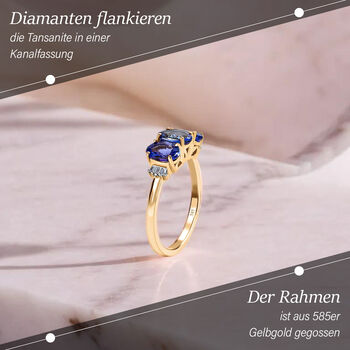AAA Tansanit und Diamant Ring in 585 Gelbgold - 2,02 ct.