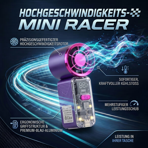LIVMORE High Speed Mini Taschenventilator mit LED Licht, 3000 mAh Akku, 6 Geschwindigkeitsstufen, Lila image number 3