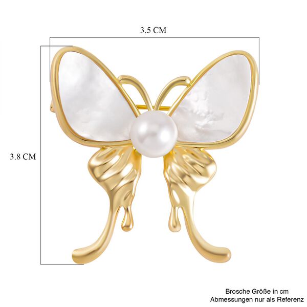 Weiße Muschelkernperle Brosche  Std Gelb image number 4