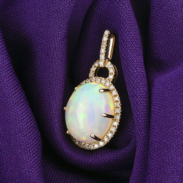Zertifiziert und gepr&uuml;ft AAA Nat&uuml;rlicher, &auml;thiopischer Welo Opal und Diamant Anh&auml;nger in 417 Gold - 3,60 ct. image number 1