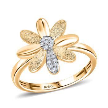 GP Italian Garden Kollektion - Wei&szlig;er Diamant und Kanchanaburi blauer Saphir Ring, 925 Silber 750 Gelbgold Vermeil - 0,11 ct.